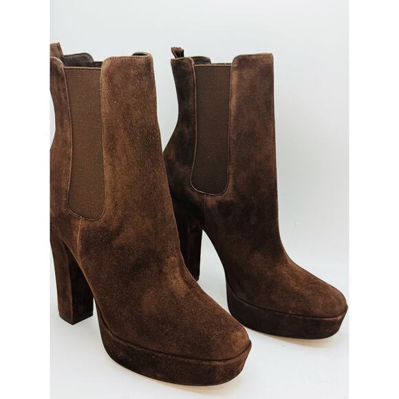 PAIGE Chocolate Suede round Pointed Kyra Ankle Boots  size 10.5 - Picture 5 of 10